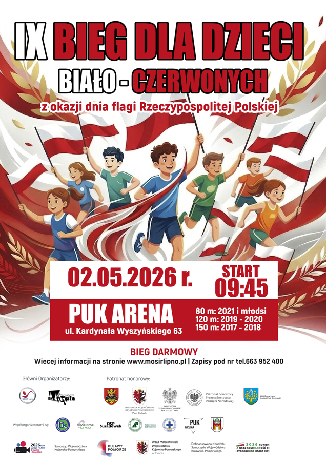 IX BIEG BIAŁO-CZERWONYCH Z OKAZJI DNIA FLAGI RZECZYPOSPOLITEJ POLSKIEJ 02.05.2026