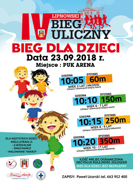 IV LIPNOWSKI BIEG ULICZNY - ZAPISY NA BIEGI DLA DZIECI